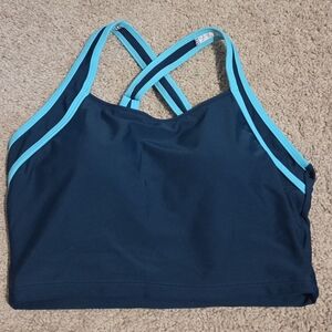 Women’s Strappy Swim Top - Navy with Aqua Trim
